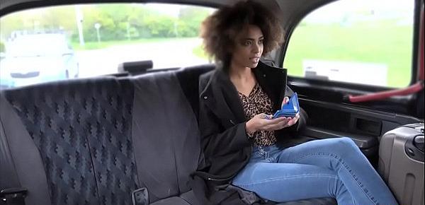  Ebony stunner sucks and rides a big dick in a fake taxi